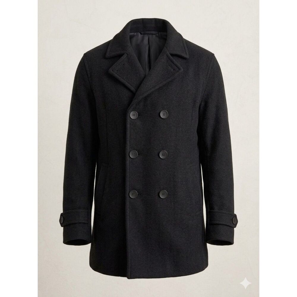 Brandon Thomas Dark Brown Double-Breasted Wool Peacoat – Classic Style